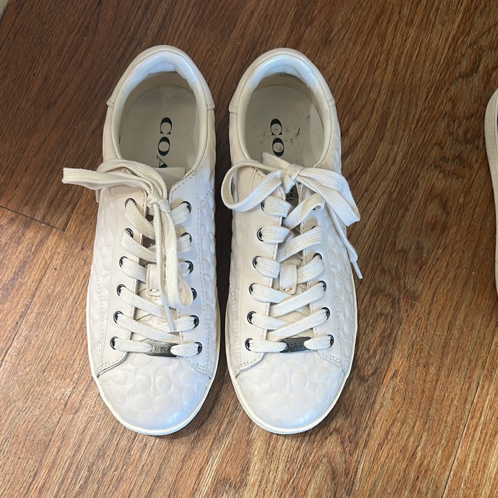 Coach Leather Embossed White Lace-Up Sneakers